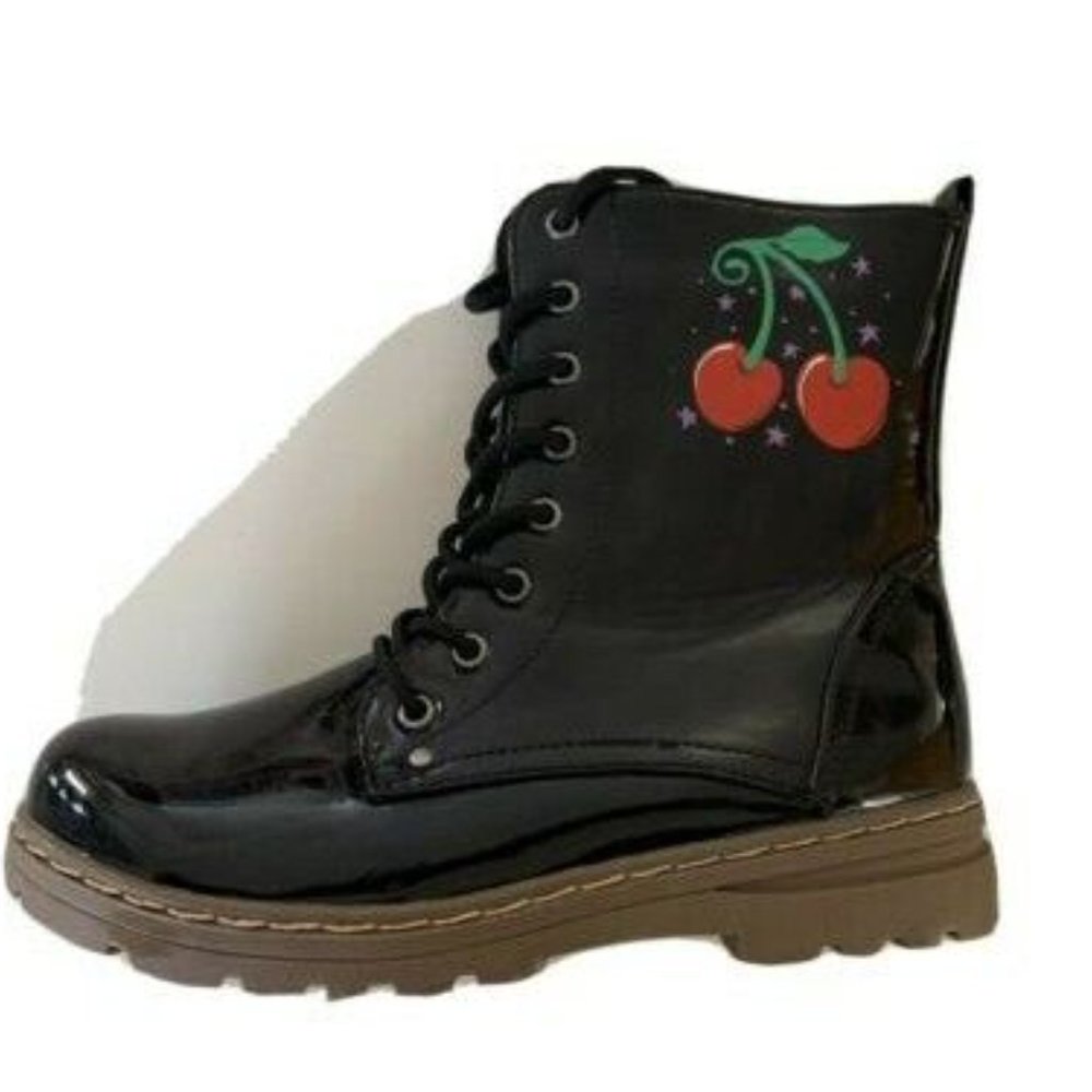 CL by Laundry Black Vinyl Hand Painted Combat Boots - Picture 2 of 5